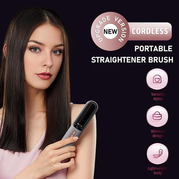 Cordless Hair Straightener Brush,Upgraded Portable Hair Straightener Brush for W - Picture 2 of 5